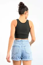 Débardeur court sans manches Tommylife Wholesale, kaki, coupe ajustée, col en U, pour femme - 97162