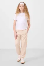 Tommylife Toptan O Yaka Baskılı Lastik Paça Kargo Cepli Kız Çocuk Eşofman Takım 75173 Beyaz Bej