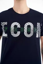 Tommylife Toptan Lacivert Yazı Baskı Detaylı O Yaka Standart Kalıp Erkek T-Shirt - 88187