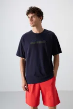 Tommylife Toptan O Yaka Oversize Baskılı Erkek T-Shirt 88334 Lacivert