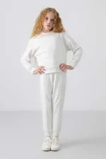 Ensemble de survêtement Tommylife Wholesale pour filles de 3 à 9 ans, col rond, taille oversize, réf. 75145, écru