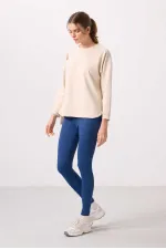 Tommylife Toptan Yumuşak Dokulu O Yaka Rahat Form Kadın Tunik Sweatshirt - 97305 Bej