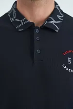 Tommylife Toptan Lacivert Yazı Nakışlı Baskı Detaylı Standart Kalıp Polo Yaka Erkek T-Shirt - 88239