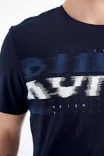 Tommylife Toptan Lacivert Ön Cep Detaylı Baskılı Standart Kalıp Erkek T-Shirt - 88200