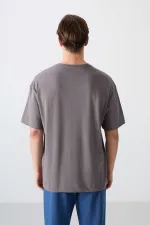 Tommylife Wholesale Crew Neck Oversize Printed Men's T-Shirt 88334 Dark Gray