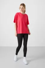 Tommylife Toptan O Yaka Oversize Basic Kadın T-Shirt 97285 Şeker Pembe