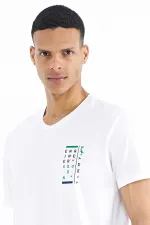 Tommylife Toptan Beyaz Baskı Detaylı V Yaka Standart Kalıp Erkek T-Shirt - 88186