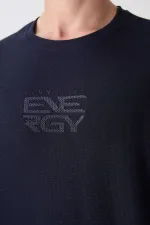 Tommylife Wholesale Crew Neck Oversize Printed Men's T-Shirt 88336 Navy Blue