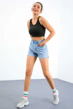 Débardeur court sans manches Tommylife Wholesale, kaki, coupe ajustée, col en U, pour femme - 97162