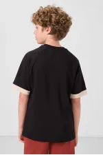 T-shirt garçon Tommylife Wholesale en coton doux texturé, coupe oversize, avec poche, référence 11295, noir