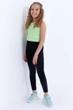 Tommylife Toptan Siyah Yüksek Bel Dar Paça Kız Çocuk Tayt  - 75047