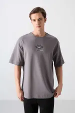 Tommylife Wholesale Crew Neck Oversize Printed Men's T-Shirt 88325 Dark Gray