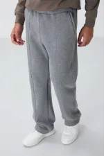 Tommylife Toptan Oversize Basic Düz Paça Erkek Eşofman Alt 82146 Gri Melanj