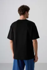 Tommylife Wholesale Crew Neck Oversize Printed Men's T-Shirt 88324 Black - White