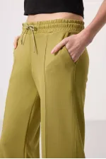 Tommylife Toptan Yumuşak Dokulu Cepli Ön Dikiş Detaylı Kadın Palazzo Pantolon - 94670 Koyu Hardal