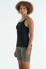 Tommylife Wholesale Black Back Detail Printed Standard Fit Women's Tank Top - 97269