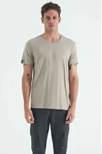 Tommylife Toptan O Yaka Standart Kalıp Basic Erkek T-Shirt 87911 Koyu Bej