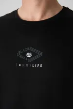 Tommylife Toptan O Yaka Oversize Baskılı Erkek T-Shirt 88325 Siyah