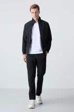 Tommylife Wholesale Comfortable Fit Stand Collar Classic Leg Men's Tracksuit 85113 Black