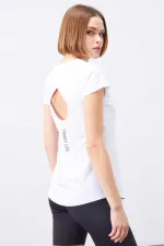 T-shirt femme Tommylife Wholesale blanc à manches courtes et col rond, coupe standard - 97101