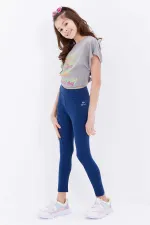 Tommylife Toptan İndigo Yüksek Bel Dar Paça Kız Çocuk Tayt  - 75047