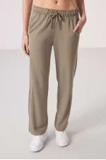 Pantalon palazzo à jambes larges pour femme Tommylife, texture douce, avec empiècements latéraux - 94669 Beige foncé