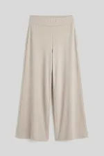 Tommylife Wholesale Beige Comfort Fit Wide Leg Corset Palazzo Women's Trousers - 94681 Tommylife Wholesale Beige Comfort Fit Wide Leg Corset Palazzo Women's Trousers - 94681