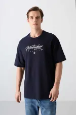 Tommylife Toptan O Yaka Oversize Baskılı Erkek T-Shirt 88320 Lacivert