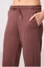 Tommylife Toptan Yumuşak Dokulu Cepli Ön Dikiş Detaylı Kadın Palazzo Pantolon - 94670 Kahverengi