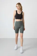 Tommylife Toptan Yüksek Bel Biker Kadın Tayt 91013 Haki