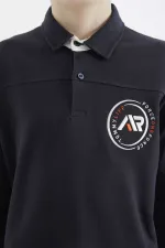 Sweat-shirt basique Tommylife pour garçon, taille serveur, col polo, coupe standard, bleu marine, référence 11172