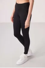 Tommylife Toptan Polyester Esnek Standart Fit Performans Kadın Tayt - 94667 Siyah