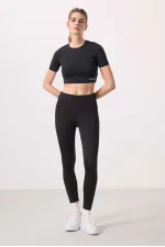 Tommylife Toptan Polyester Esnek Standart Fit Performans Kadın Tayt - 94667 Siyah