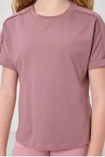 Tommylife Toptan Pamuklu O Yaka Oversize Fit Basic Kız Çocuk T Shirt 75182 Gül Kurusu