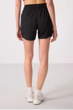 Tommylife Toptan Polyester Gizli Cep Fermuarlı Rahat Form Kadın Şort - 91014 Siyah