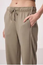 Pantalon palazzo à jambes larges pour femme Tommylife, texture douce, avec empiècements latéraux - 94669 Beige foncé