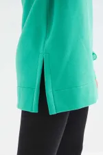 Tommylife Toptan Deniz Yeşili Reglan Kol Basic Kapüşonlu Oversize Tunik - 97242