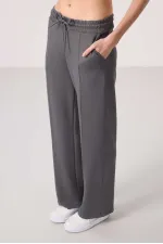 Tommylife Toptan Yumuşak Dokulu Cepli Ön Dikiş Detaylı Kadın Palazzo Pantolon - 94670 Koyu Gri