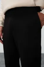 Tommylife Toptan Siyah Klasik Cepli Standart Kalıp Manşetli Erkek Eşofman Alt - 84652