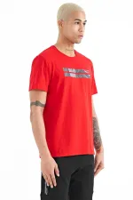 T-shirt homme Tommylife Wholesale à col Peter Pan, coupe standard, imprimé, rouge, référence 88204