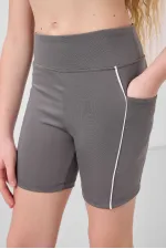 Tommylife Toptan Esnek Standart Fit Basic Performans Kız Çocuk Tayt 75189 Koyu Gri