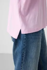 Tommylife Toptan O Yaka Oversize Basic Kadın T-Shirt 97285 Pembe