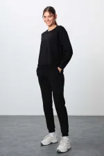 Tommylife Toptan Oversize O Yaka Jogger Kadın Eşofman Takımı 95341 Siyah