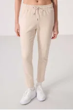 Tommylife Wholesale Soft Textured Hidden Zipper Slim Fit Women's Trousers - 94668 Beige