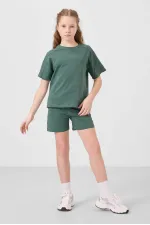 Ensemble short basique pour fille Tommylife, en coton doux texturé, coupe standard, vert clair, réf. 75184