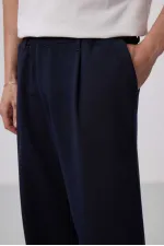 Pantalon palazzo pour homme Tommylife Wholesale, coupe confortable, surface texturée, référence 82163, bleu marine