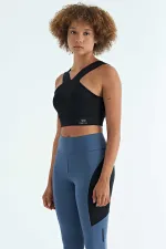Tommylife Toptan Siyah Logo Baskılı Dar Kalıp Dalgıç Kumaş Kadın Büstiyer - 97259