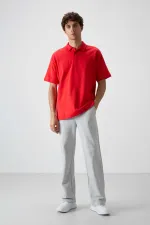 Tommylife Wholesale Polo Collar Oversize Basic Men's T-Shirt 88327 Fiesta