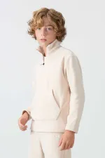 Ensemble de survêtement en polaire à col montant Tommylife Wholesale Serverer Boy, beige, référence 11218