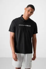 Tommylife Toptan Polo Yaka Standart Kalıp Aktif Spor Erkek T-Shirt 88393 Siyah